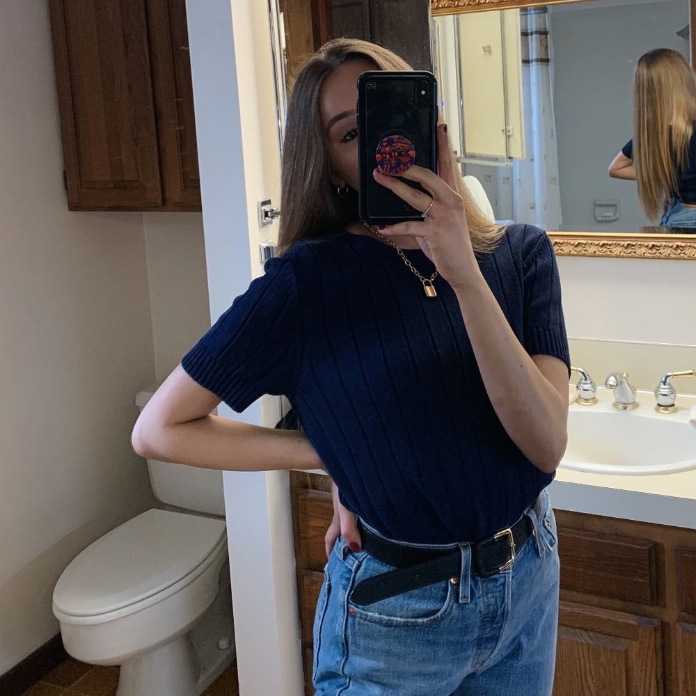 SILK/COTTON NAVY T-SHIRT